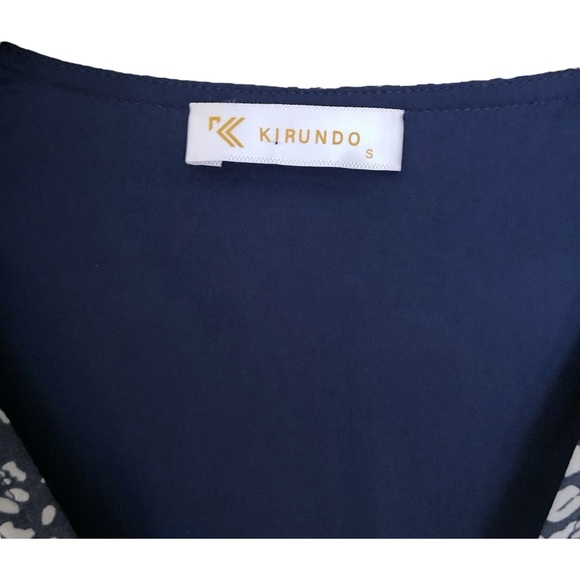 Flowy Fall Casual Short Sleeve V-Neck Ruffle Printed Flowy Mini Dress Small Blue - Picture 7 of 9